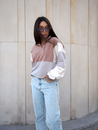 Bluza Casual Colorblocked - Mocha Mousse
